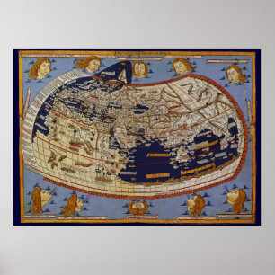 Póster Mapa del mundo Ptolemaic antiguo, Juan de Arnsheim