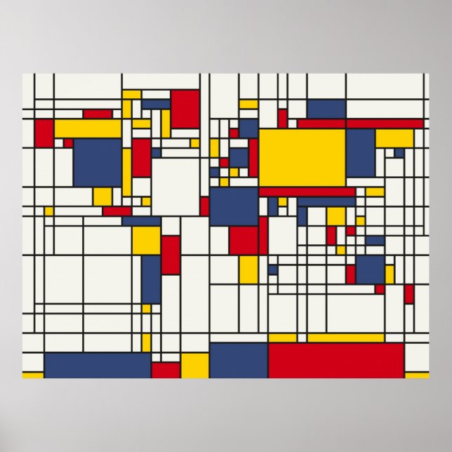 Póster Mapa del mundo Resumen del estilo de Mondrian (Frente)