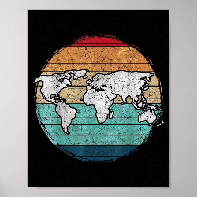 Póster Mapa del mundo retro (Frente)