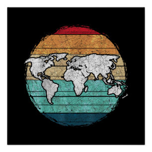 Póster Mapa del mundo retro