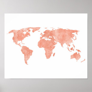 Póster Mapa del mundo rosado de la acuarela del desierto