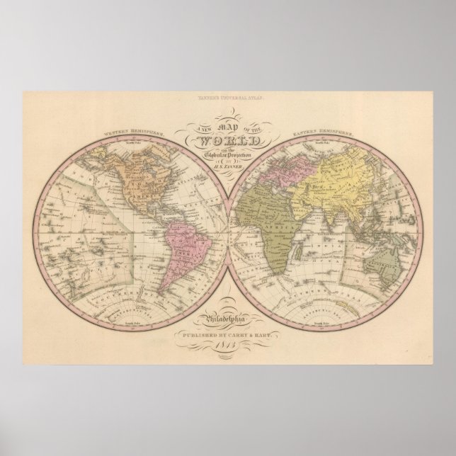 Póster Mapa del mundo sobre la proyección global (Frente)
