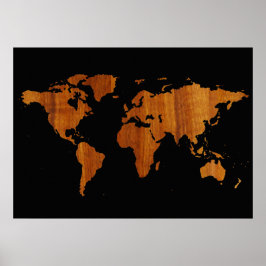 Póster mapa del mundo - textura de madera