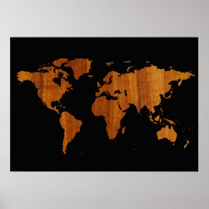 Póster mapa del mundo - textura de madera