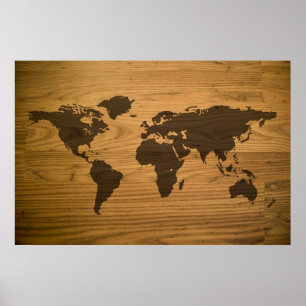 Póster Mapa del mundo texturizado de Woodgrain