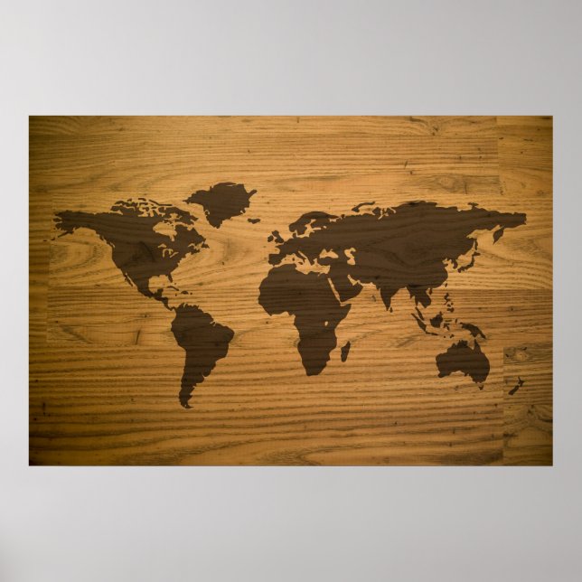 Póster Mapa del mundo texturizado de Woodgrain (Frente)