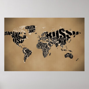 Póster Mapa del mundo tipográfico