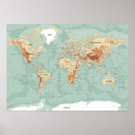 Póster Mapa del mundo topográfico