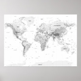 Póster Mapa del mundo topográfico blanco