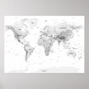 Póster Mapa del mundo topográfico blanco