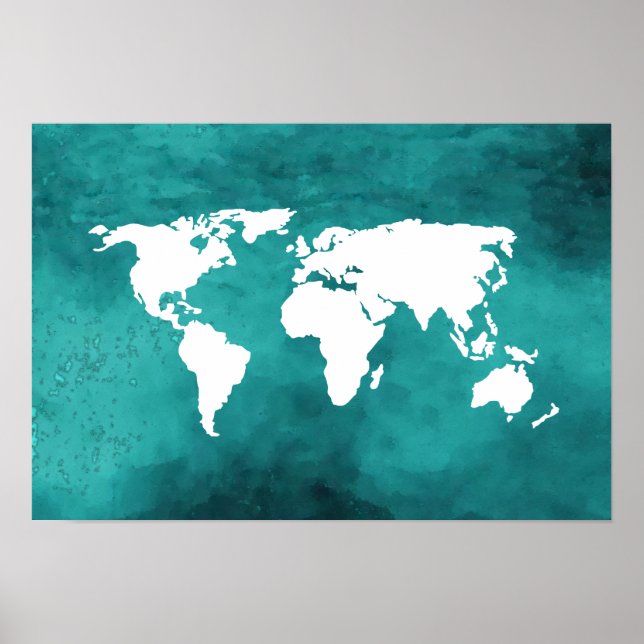 Póster mapa del mundo turquesa (Frente)