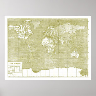 Póster Mapa del Mundo Verde de la Vintage