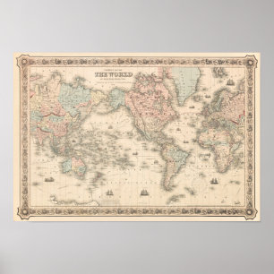 Póster Mapa del mundo vintage. Vieja cartografía de época
