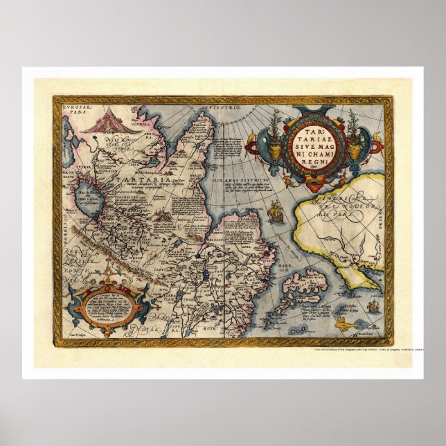 Póster Mapa del norte de Asia por Abraham Ortelius 1603 (Frente)