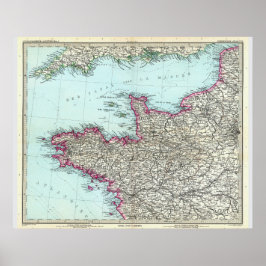Póster Mapa del norte de Francia (1891)
