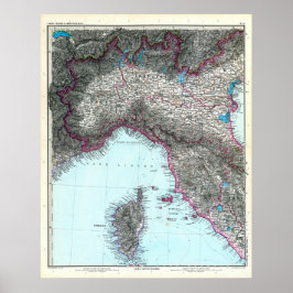 Póster Mapa del norte de Italia (1891)