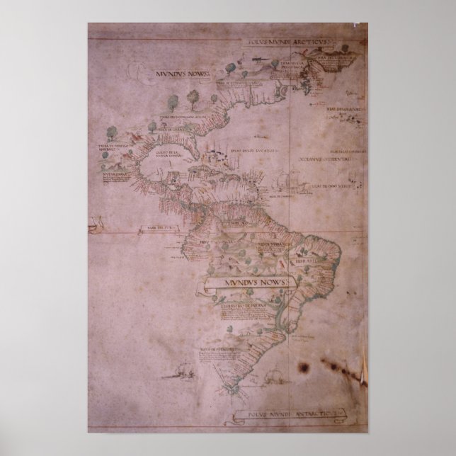 Póster Mapa del Nuevo Mundo, c.1532 (Frente)