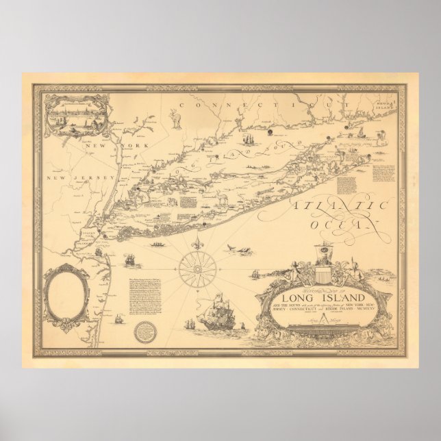Póster Mapa del NY de la vieja Long Island (1925) (Frente)