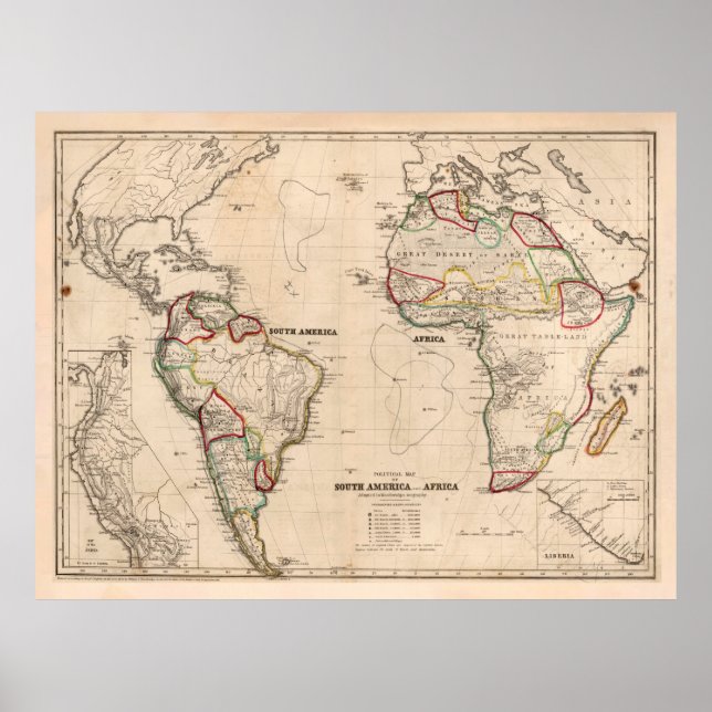 Póster Mapa del Océano Atlántico Antiguo (1849) Cha Náuti (Frente)