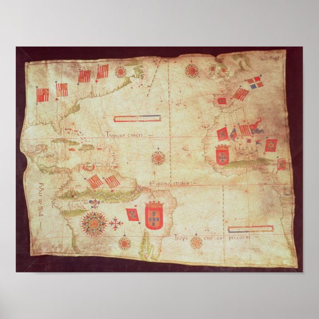 Póster Mapa del Océano Atlántico, c.1550 (Frente)