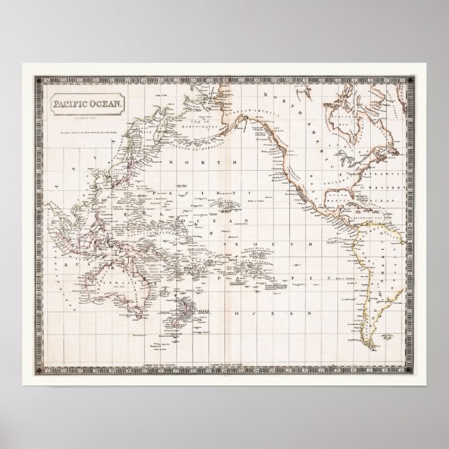 Póster Mapa del Océano Pacífico de la antigüedad de los a (Frente)