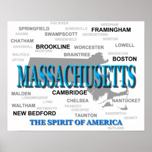Póster Mapa del Orgullo de Ciudades y Pueblos de Massachu