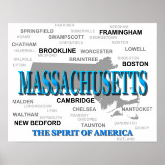 Póster Mapa del Orgullo de Ciudades y Pueblos de Massachu