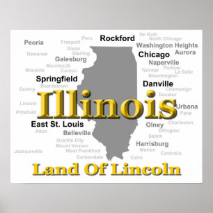 Póster Mapa del Orgullo del Estado de Illinois