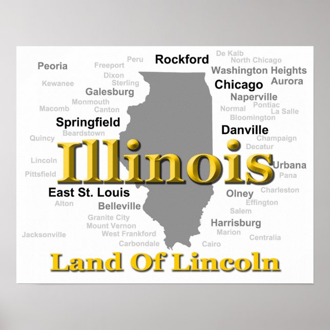 Póster Mapa del Orgullo del Estado de Illinois (Frente)
