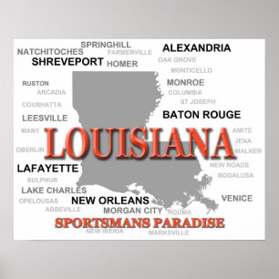 Póster Mapa del orgullo del estado de Louisiana Silhouett