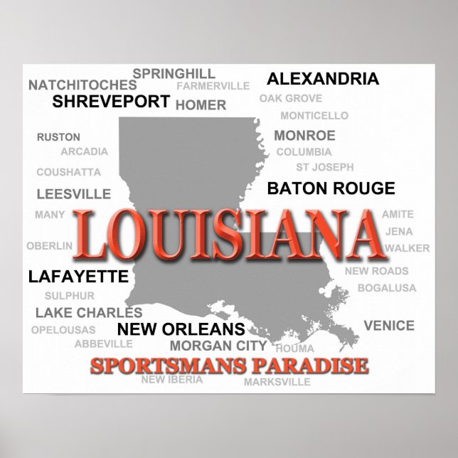 Póster Mapa del orgullo del estado de Louisiana Silhouett (Frente)