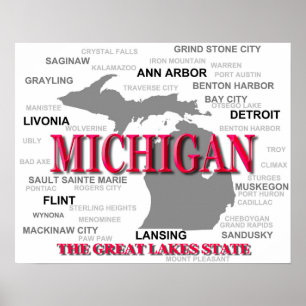Póster Mapa del Orgullo del Estado de Michigan