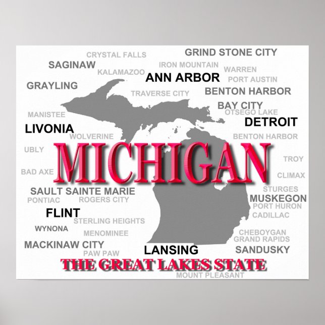 Póster Mapa del Orgullo del Estado de Michigan (Frente)