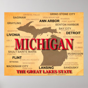 Póster Mapa del Orgullo del Estado de Michigan