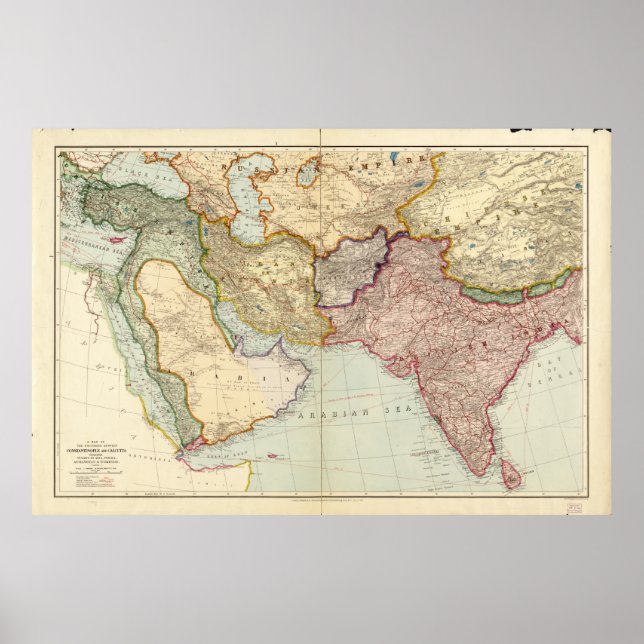 Póster Mapa del Oriente Medio y el Asia sudoriental (1912 (Frente)