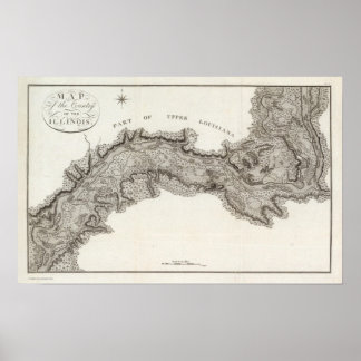 Póster Mapa del país de Illinois