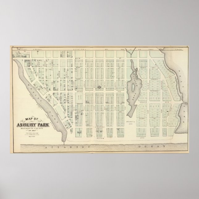 Póster Mapa del Parque Asbury, Condado de Monmouth, Nueva (Frente)