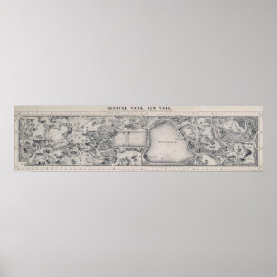 PÓSTER MAPA DEL PARQUE CENTRAL DE DIBUJO A MANO DE 1865