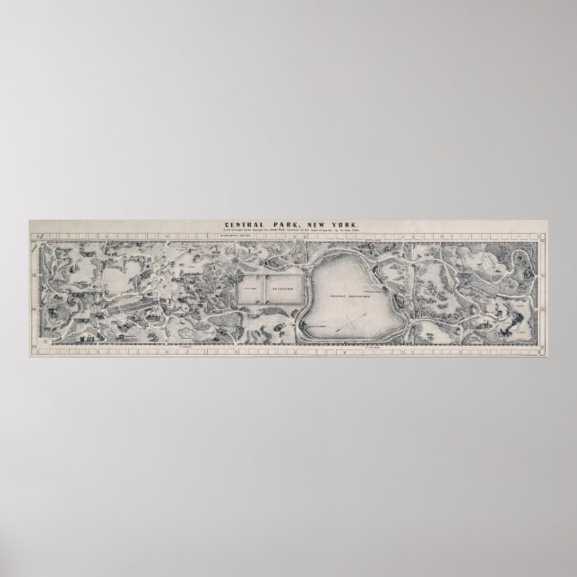 PÓSTER MAPA DEL PARQUE CENTRAL DE DIBUJO A MANO DE 1865 (Frente)