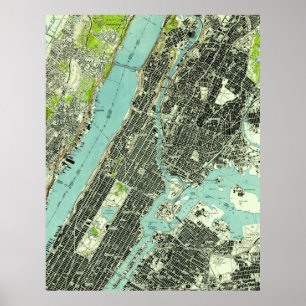 Póster Mapa del Parque Central Vintage y el Bronx NY (194