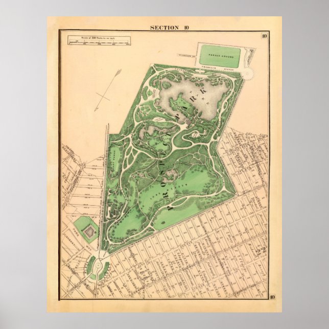 Póster Mapa del Parque de la Antigua Perspectiva (1874) d (Frente)