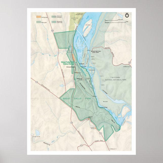 Póster Mapa del Parque Great Falls (1988) Parque Nacional (Frente)