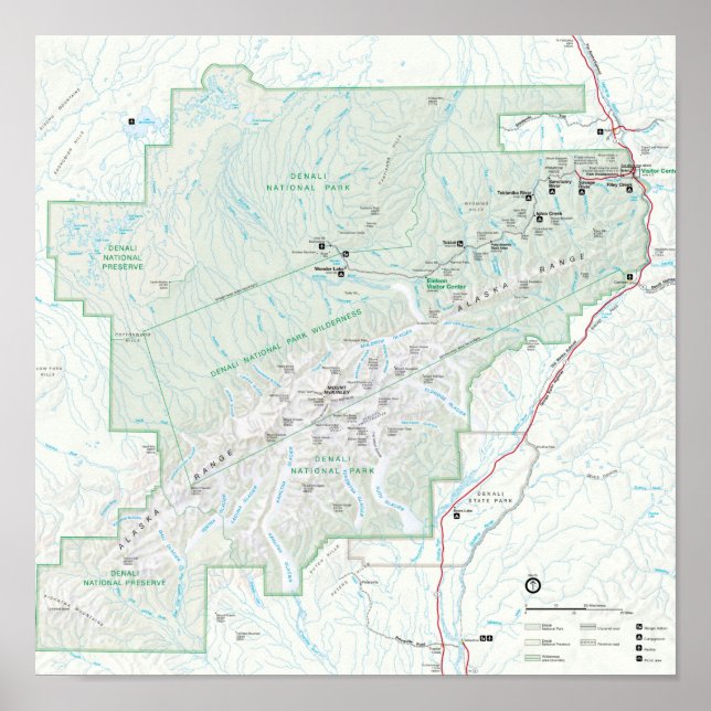 Póster Mapa del parque nacional de Denali (Frente)