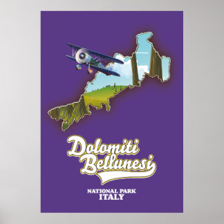 Póster mapa del parque nacional de dolomiti bellunesi
