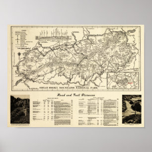 Póster Mapa del parque nacional de Great Smoky Mountains