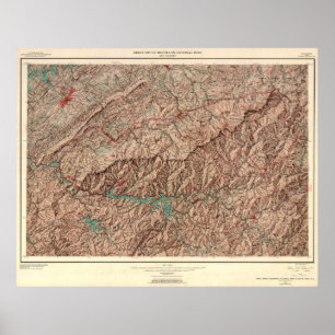 Póster Mapa del parque nacional de Great Smoky Mountains