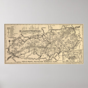 Póster Mapa del parque nacional de Great Smoky Mountains