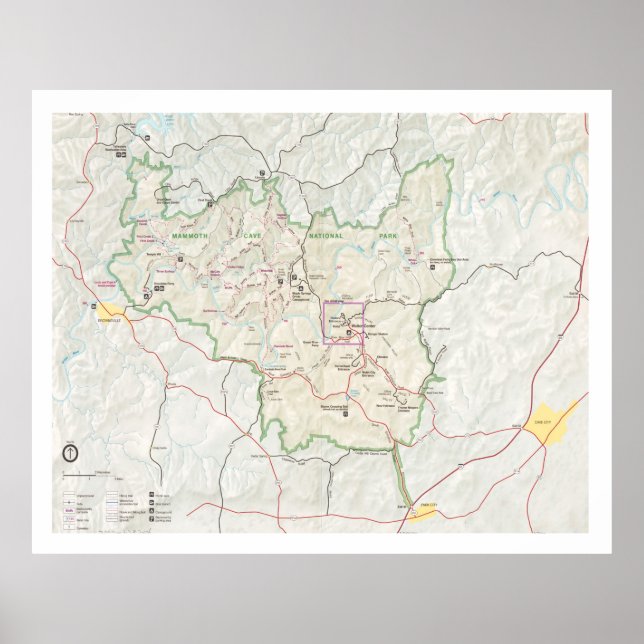Póster Mapa del Parque Nacional de las Cuevas Mammoth (19 (Frente)