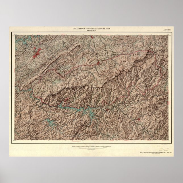 Póster Mapa del Parque Nacional de las Grandes Montañas A (Frente)