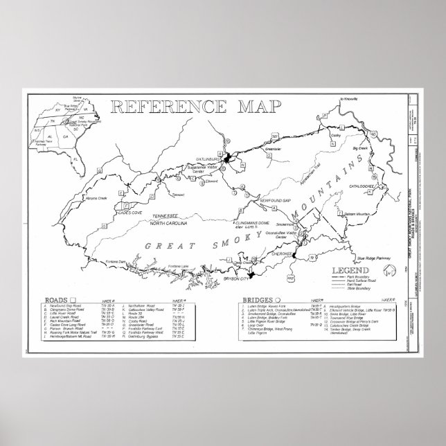 Póster Mapa del Parque Nacional de las Grandes Montañas A (Frente)
